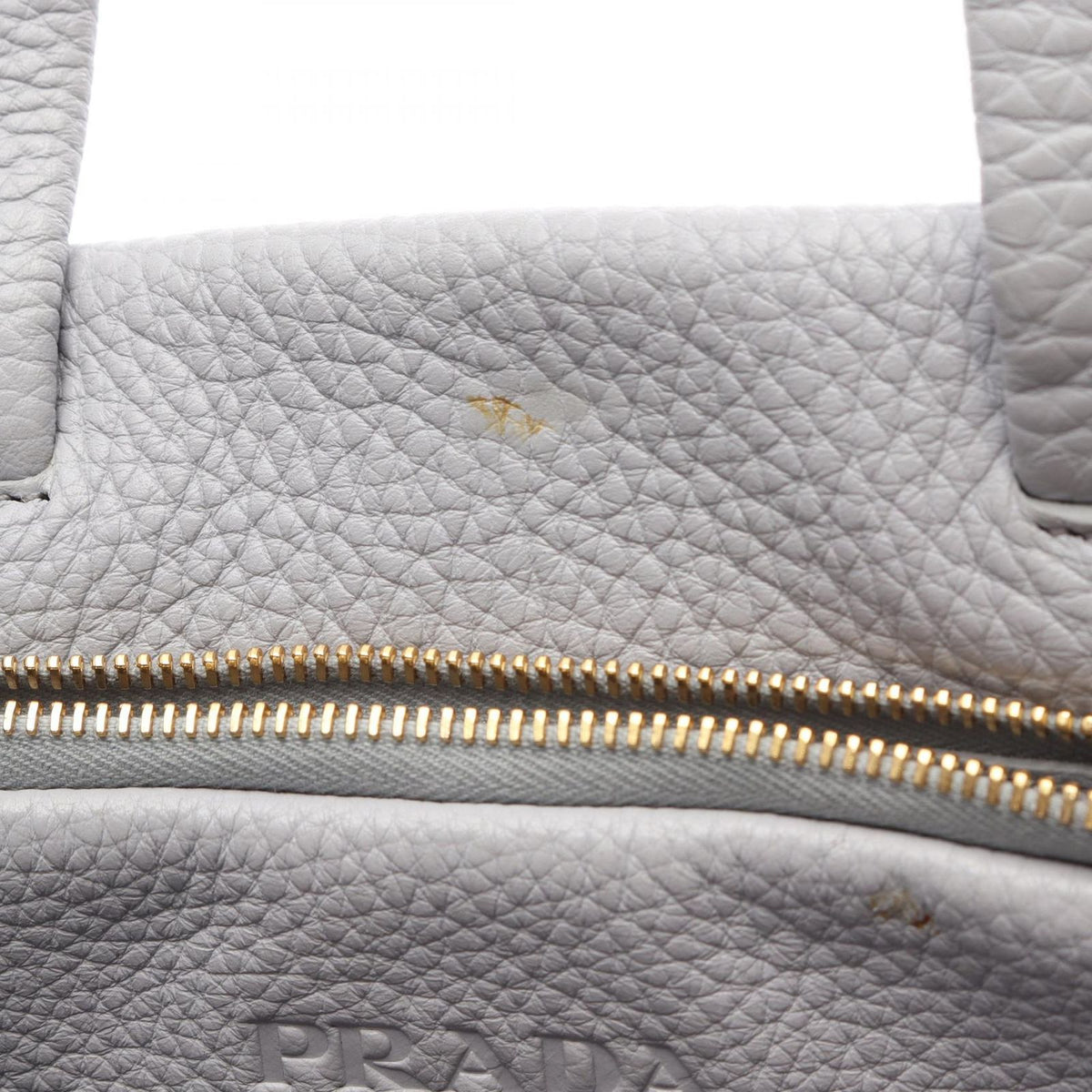 Prada Tote Vitello Daino Blue Gray Leather Perforated Logo Handbag — view 6