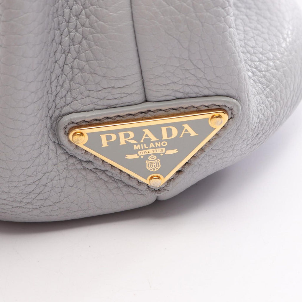 Prada Tote Vitello Daino Blue Gray Leather Perforated Logo Handbag — view 5