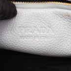 Prada Tote Vitello Daino Blue Gray Leather Perforated Logo Handbag — view 4