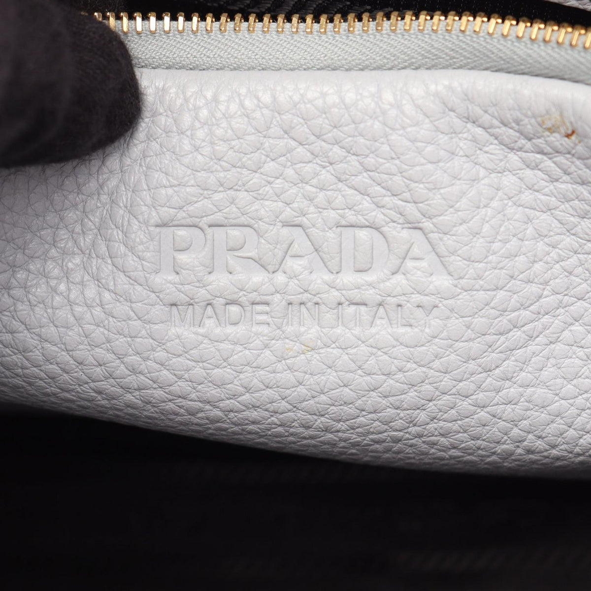 Prada Tote Vitello Daino Blue Gray Leather Perforated Logo Handbag — view 4