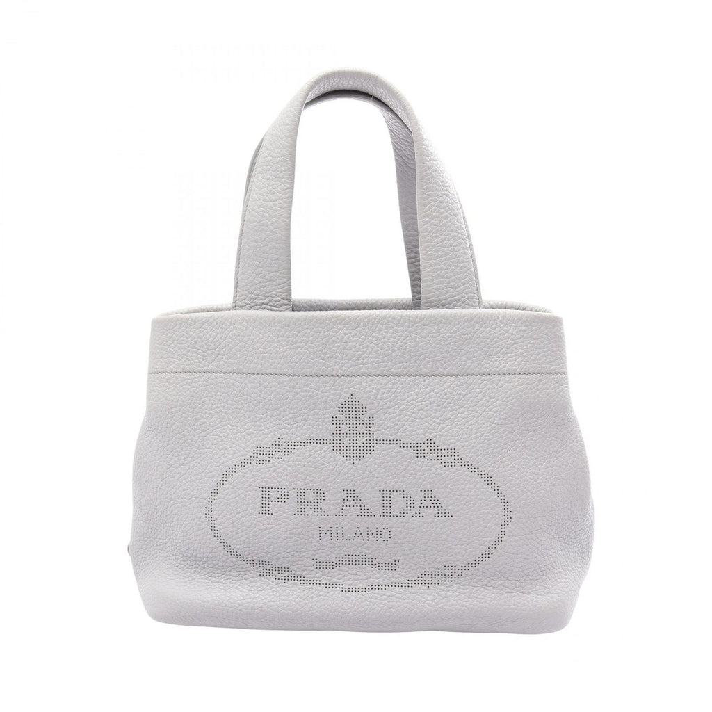 Prada Tote Vitello Daino Blue Gray Leather Perforated Logo Handbag