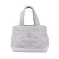 Prada Tote Vitello Daino Blue Gray Leather Perforated Logo Handbag