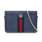 Gucci Shoulder Bag Ophidia Small Sherry Line Navy Leather Chain