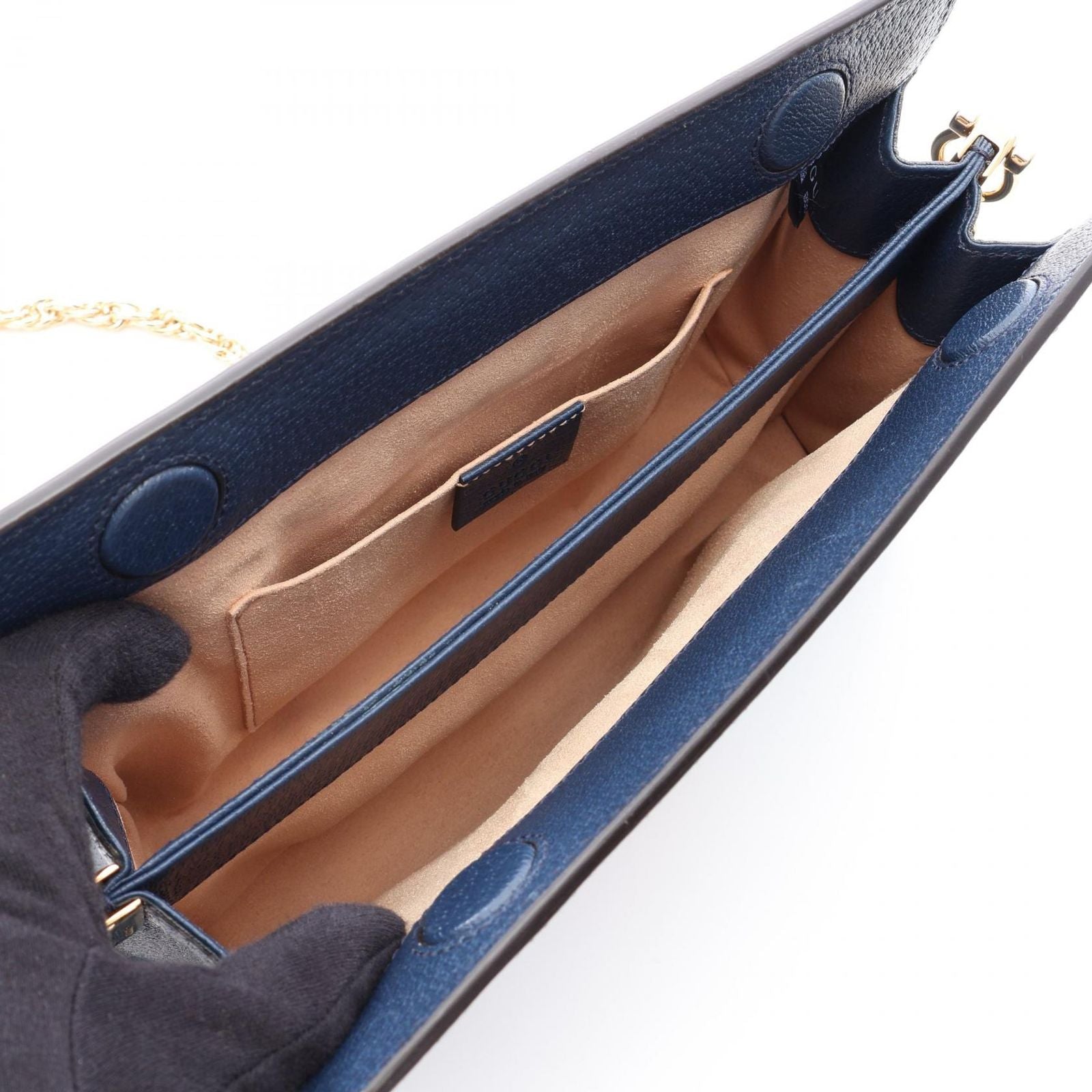 Gucci Shoulder Bag Ophidia Small Sherry Line Navy Leather Chain — view 3
