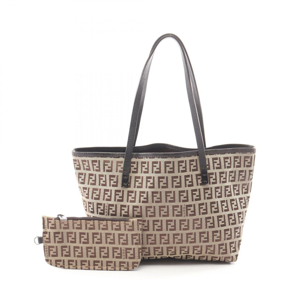 Fendi Tote Zucca Beige Dark Brown Canvas Leather Zucchino Mini Handbag