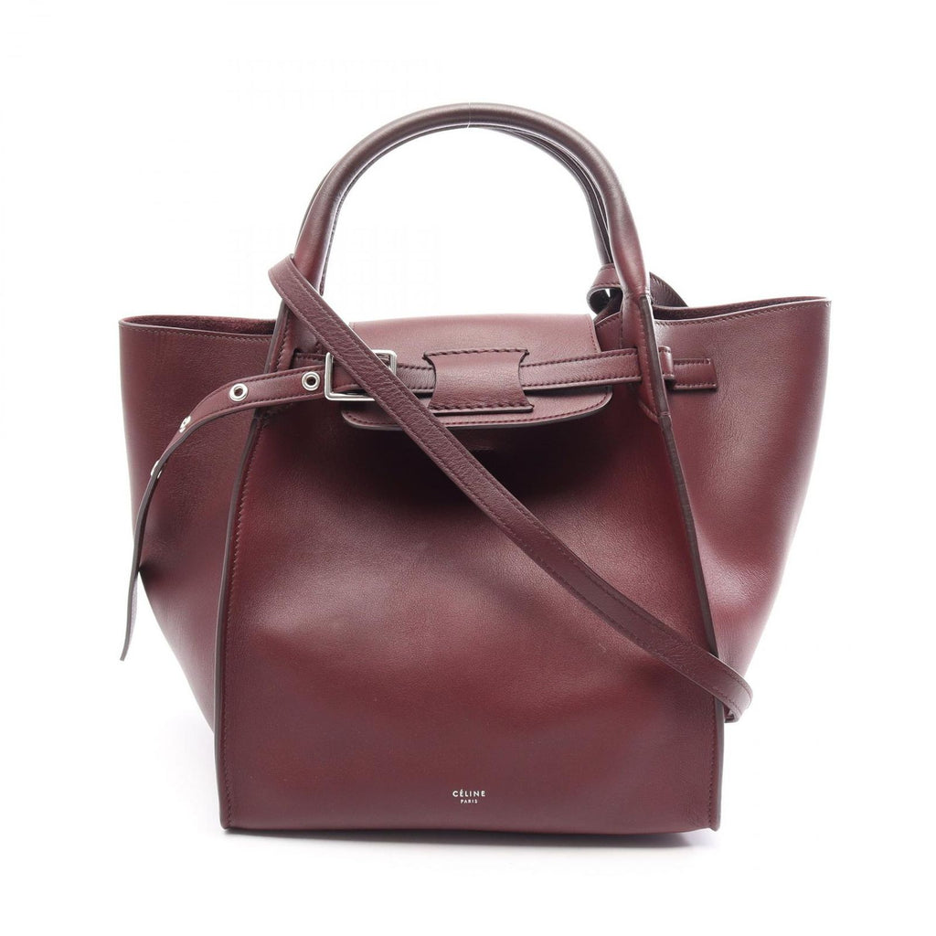 Celine Handbag Big Bag Small with Long Strap 2-Way Burgundy Leather