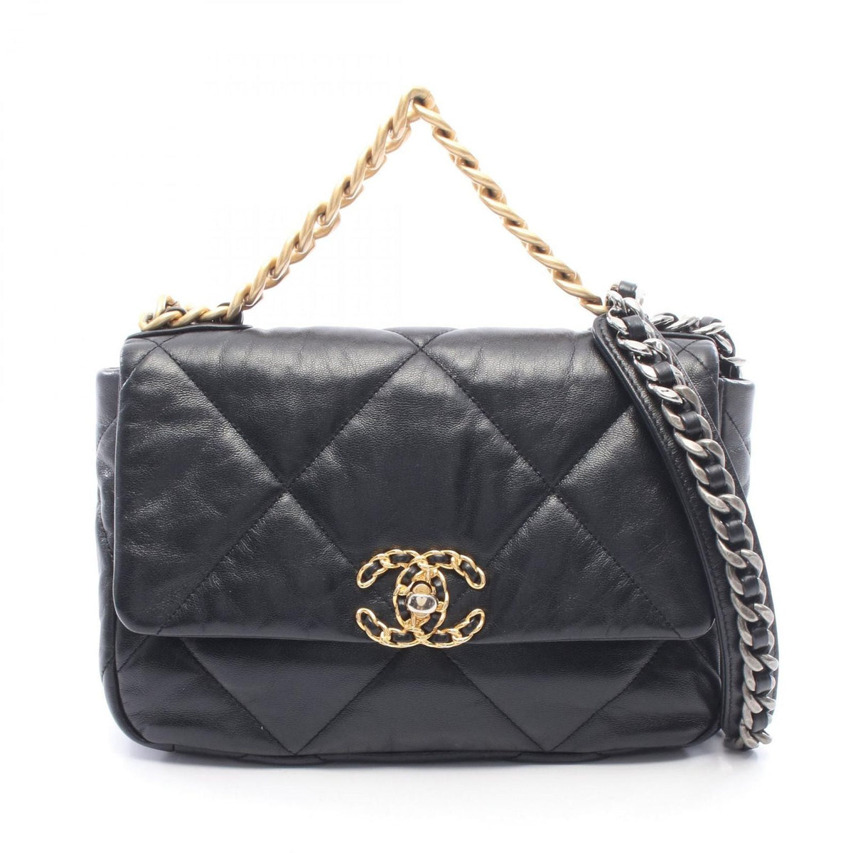 Chanel Shoulder Bag 19 Dizeneuf Quilted 2-Way Black Leather 19 Chain