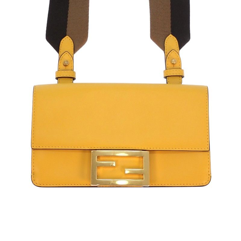 Fendi Flat Baguette Mini Shoulder Bag Leather Yellow Gold Included — view 3