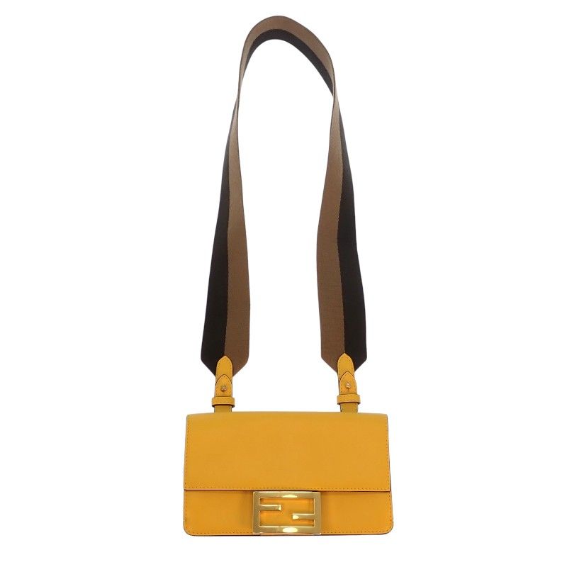 Fendi Flat Baguette Mini Shoulder Bag Leather Yellow Gold Included — view 2