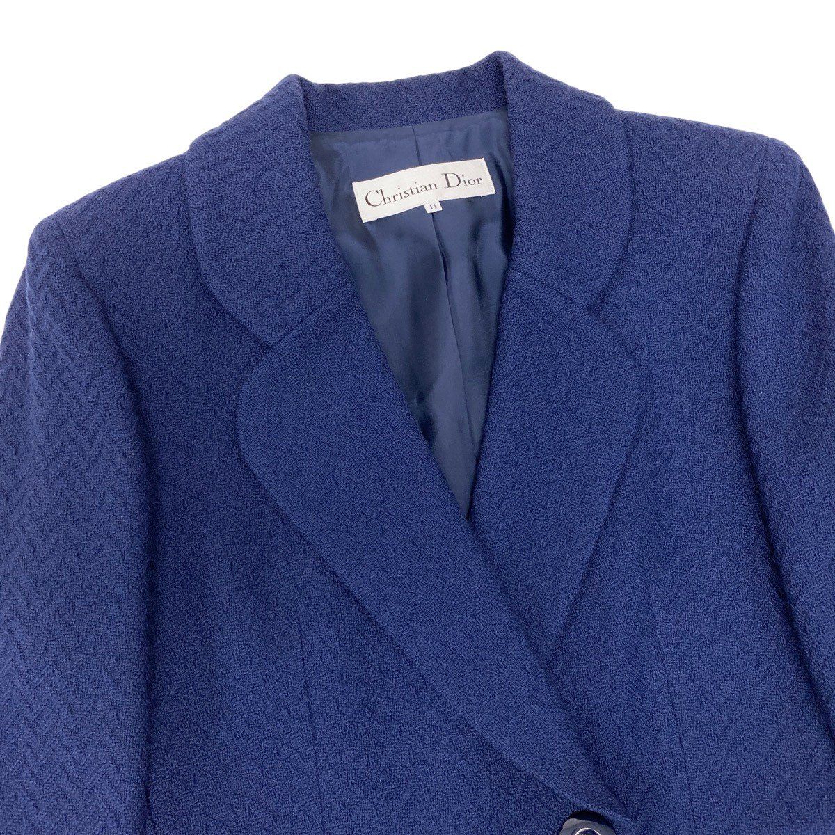Dior Set Skirt Suit Herringbone Pattern 11 Navy Wool — view 5