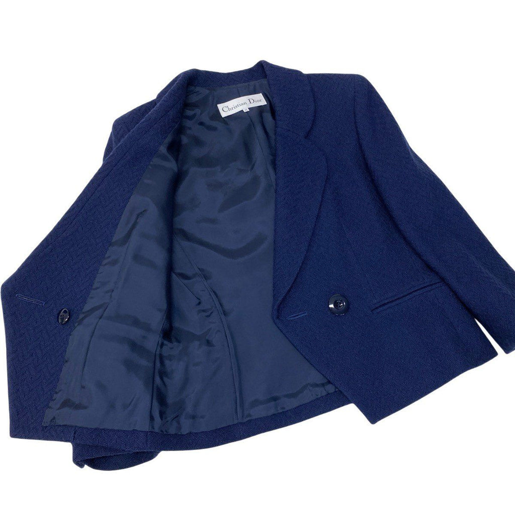 Dior Set Skirt Suit Herringbone Pattern 11 Navy Wool — view 4