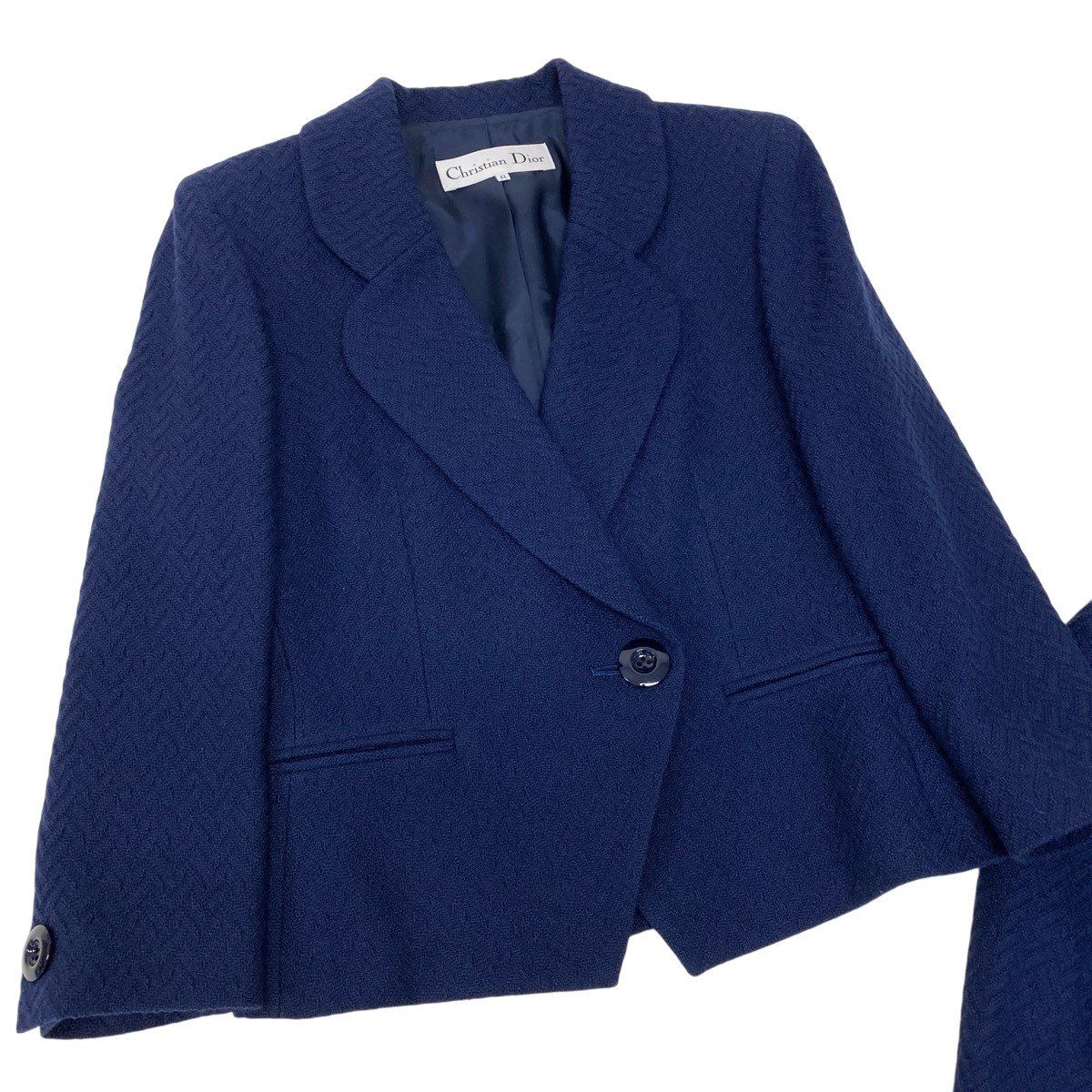 Dior Set Skirt Suit Herringbone Pattern 11 Navy Wool — view 3