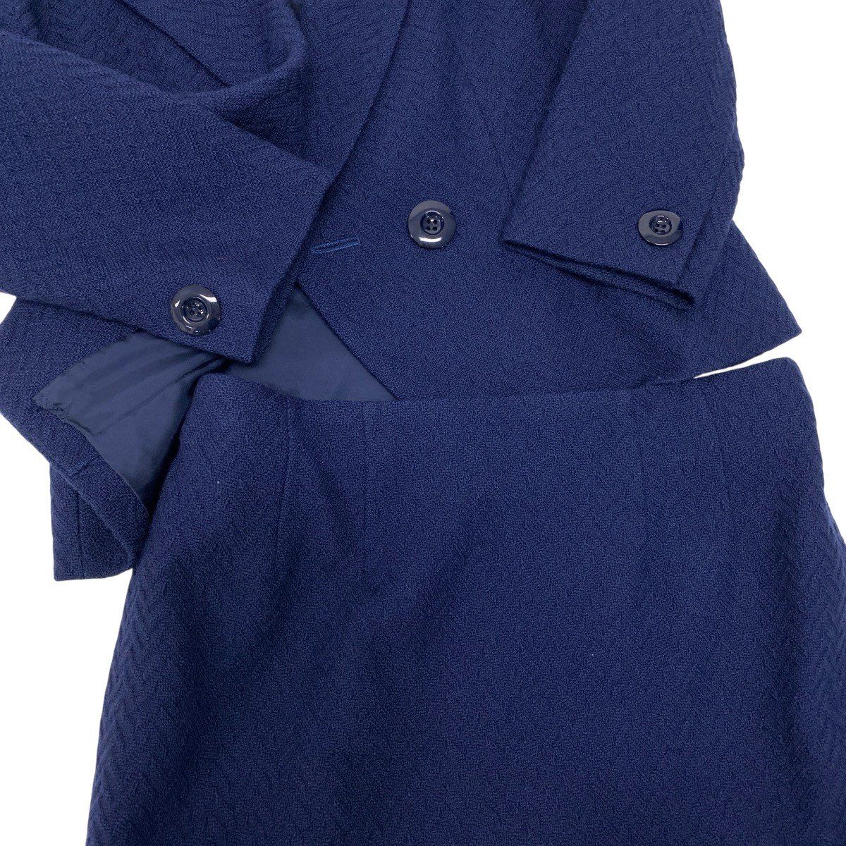 Dior Set Skirt Suit Herringbone Pattern 11 Navy Wool — view 6