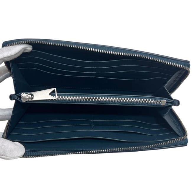 Bottega Veneta Zip Around Wallet Zip Navy Blue Cassette with Leather Charm IC — view 3