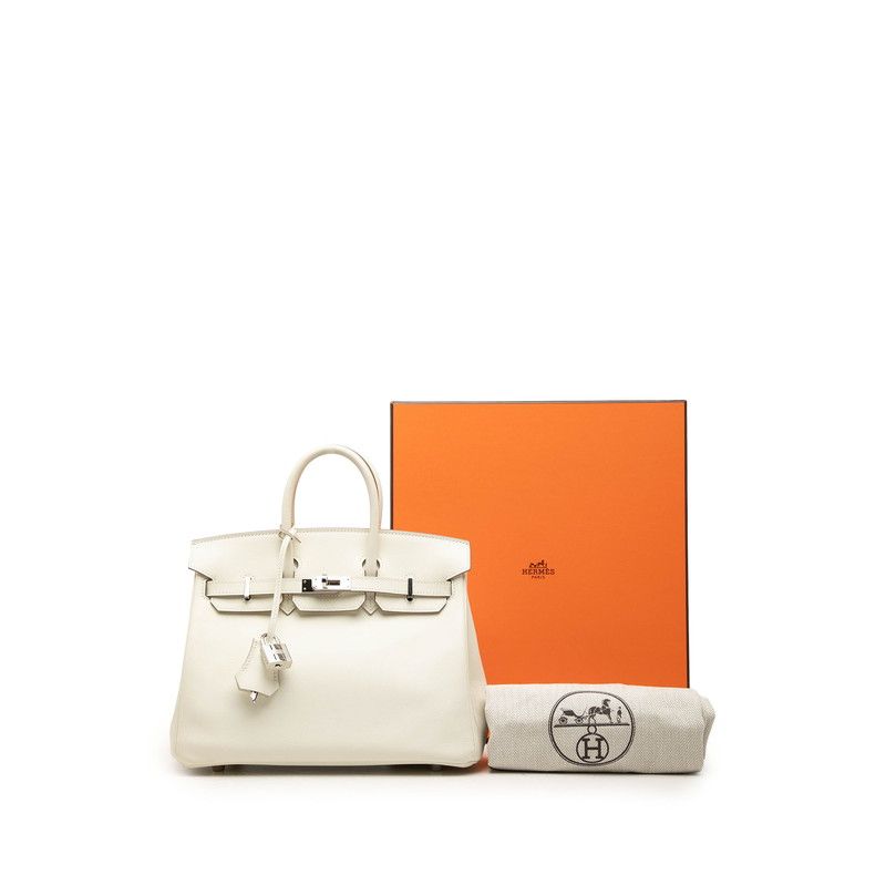 Hermes Birkin 25 Handbag Retourne Mushroom Silver Swift — view 7