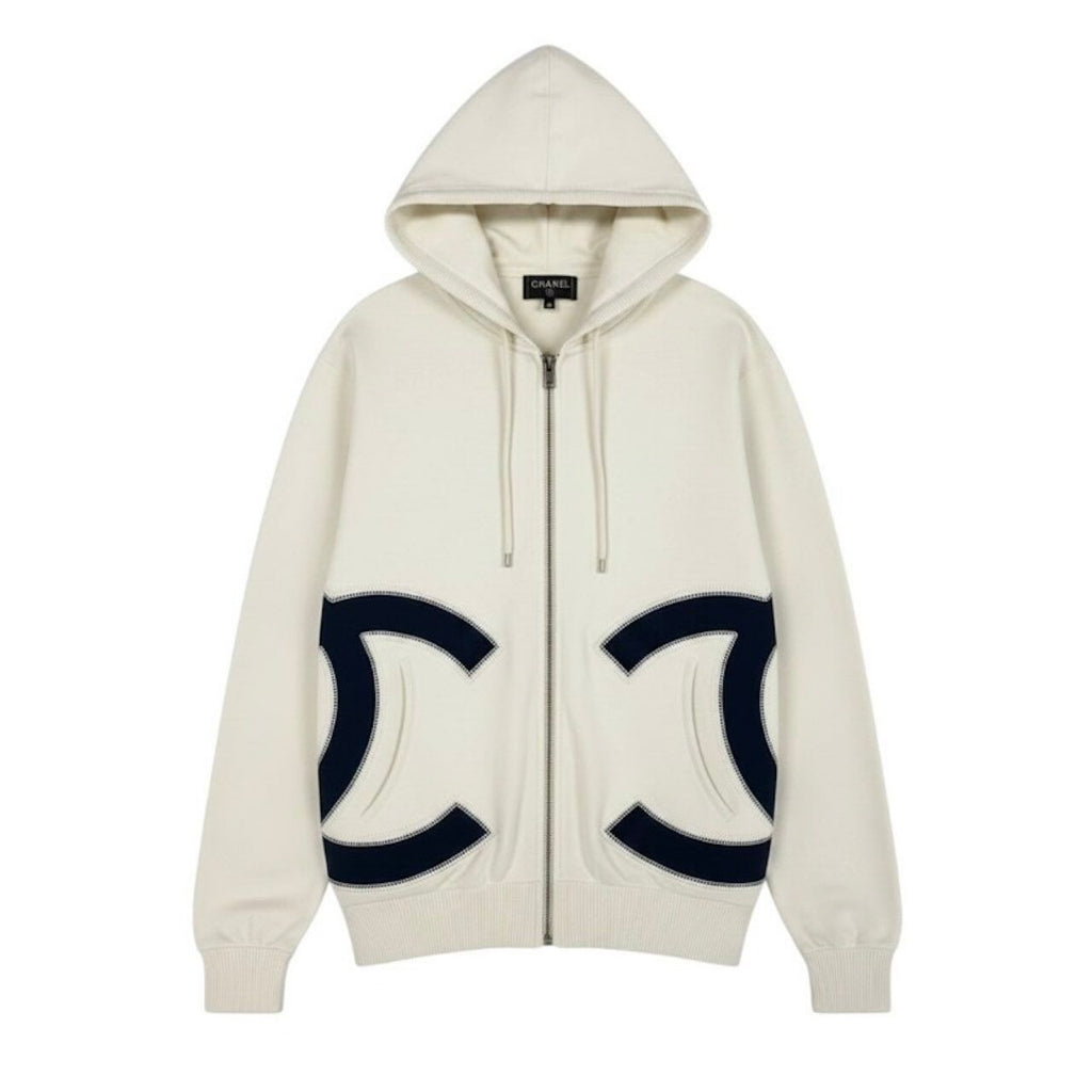 Chanel CC Logo Double Zip Hoodie Big Polyester Viscose
