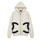 Chanel CC Logo Double Zip Hoodie Big Polyester Viscose
