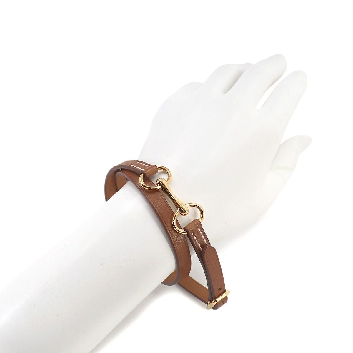 Hermes Triple Tour Bracelet Leather Brown T1 Gold — view 6