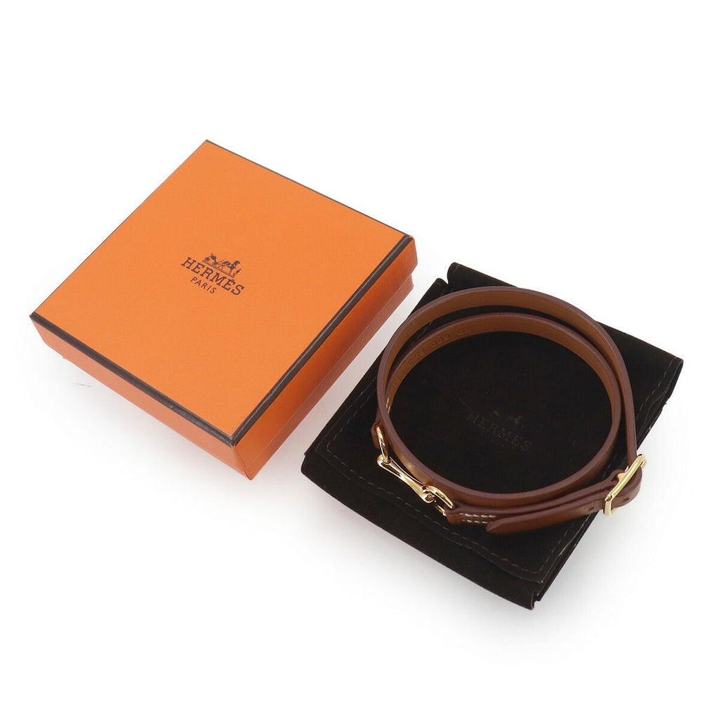 Hermes Triple Tour Bracelet Leather Brown T1 Gold — view 2