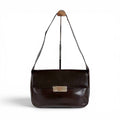 Prada Mirror Calf Leather Shoulder Bag Hobo Dark Brown Cobra Buckle Silver