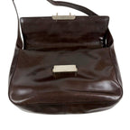 Prada Mirror Calf Leather Shoulder Bag Hobo Dark Brown Cobra Buckle Silver — view 3