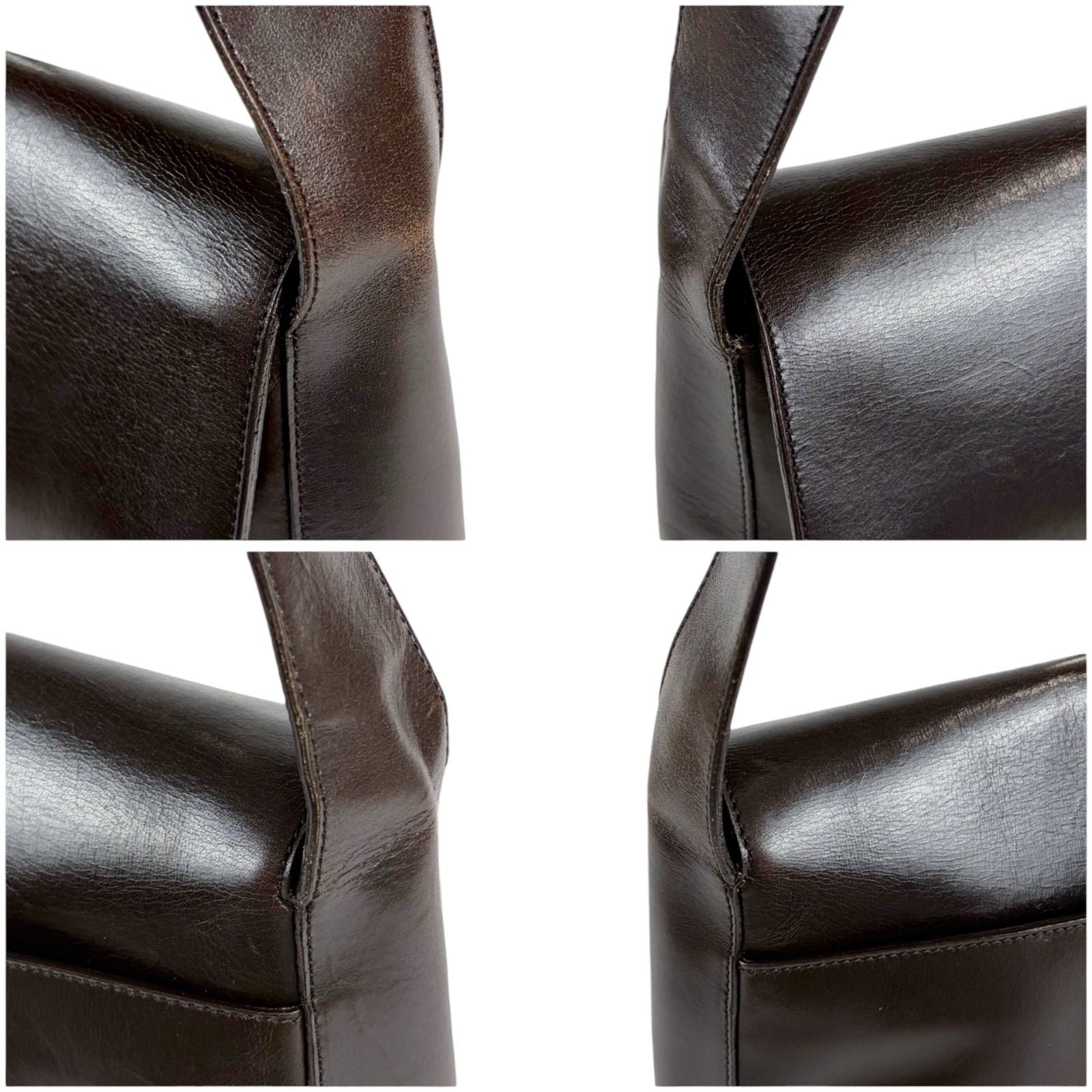 Prada Mirror Calf Leather Shoulder Bag Hobo Dark Brown Cobra Buckle Silver — view 5