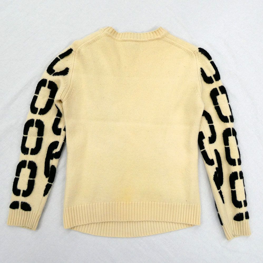 Fendi Big Logo Crew Neck Sweater Ivory Black 48 Wool Knit — view 2