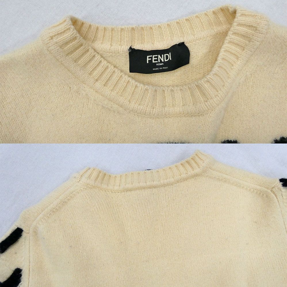 Fendi Big Logo Crew Neck Sweater Ivory Black 48 Wool Knit — view 5