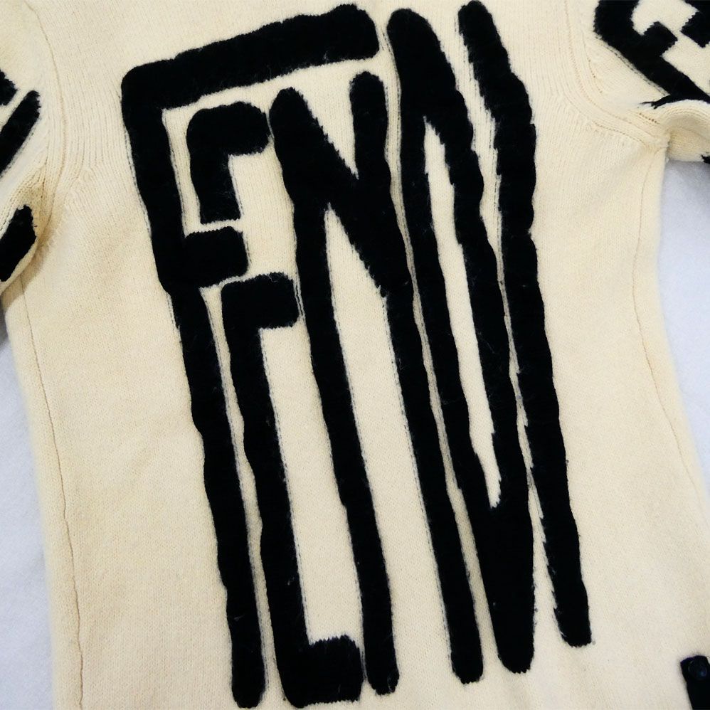 Fendi Big Logo Crew Neck Sweater Ivory Black 48 Wool Knit — view 3