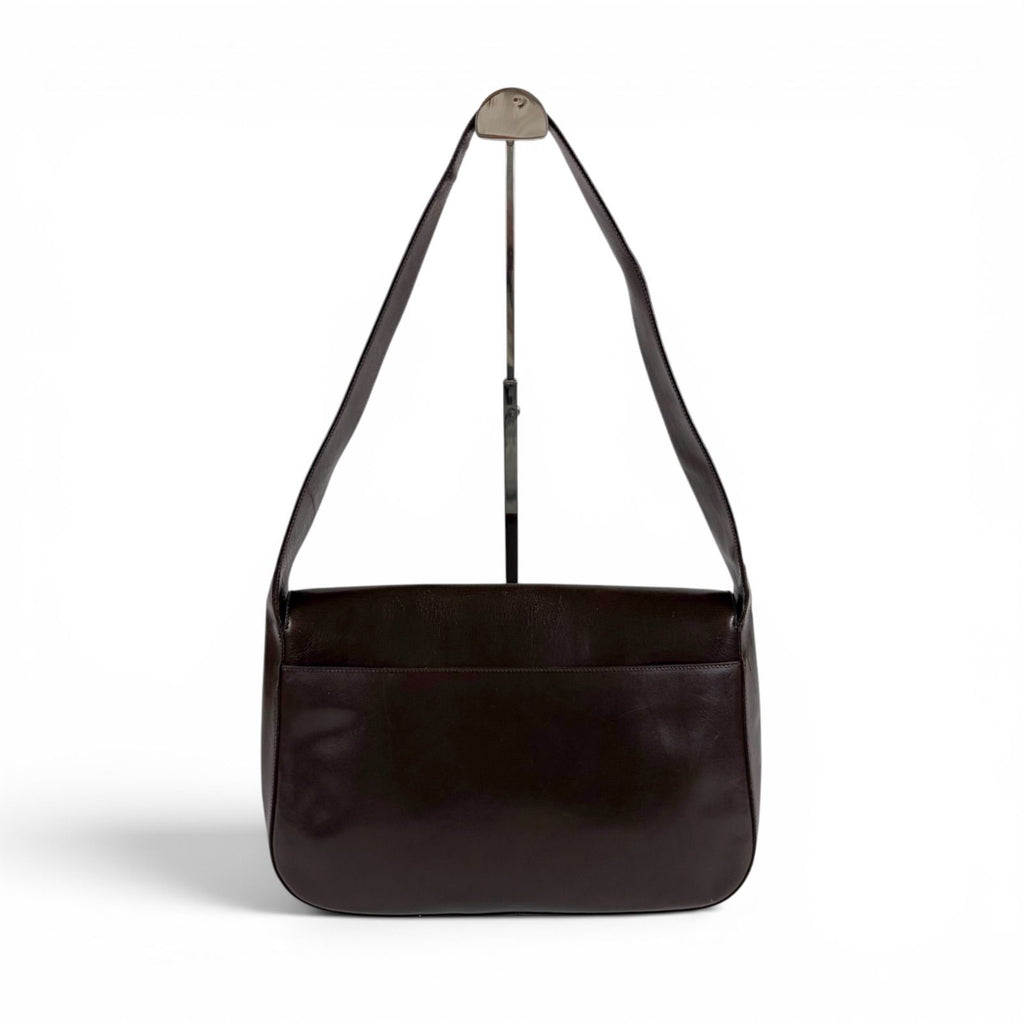 Prada Mirror Calf Leather Shoulder Bag Hobo Dark Brown Cobra Buckle Silver — view 2