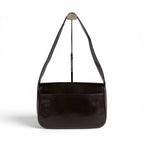 Prada Mirror Calf Leather Shoulder Bag Hobo Dark Brown Cobra Buckle Silver — view 2