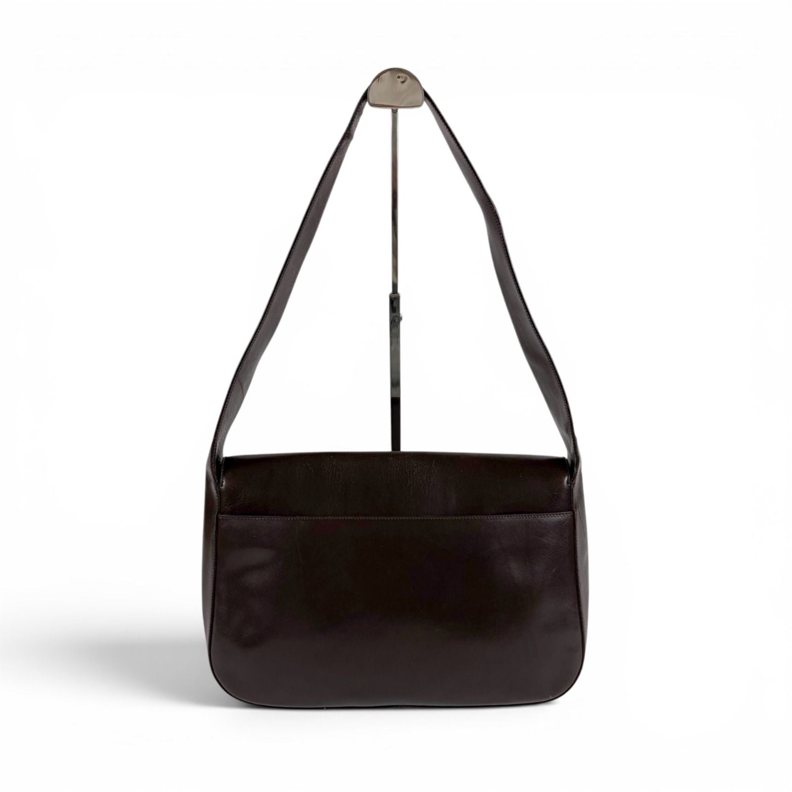 Prada Mirror Calf Leather Shoulder Bag Hobo Dark Brown Cobra Buckle Silver — view 2