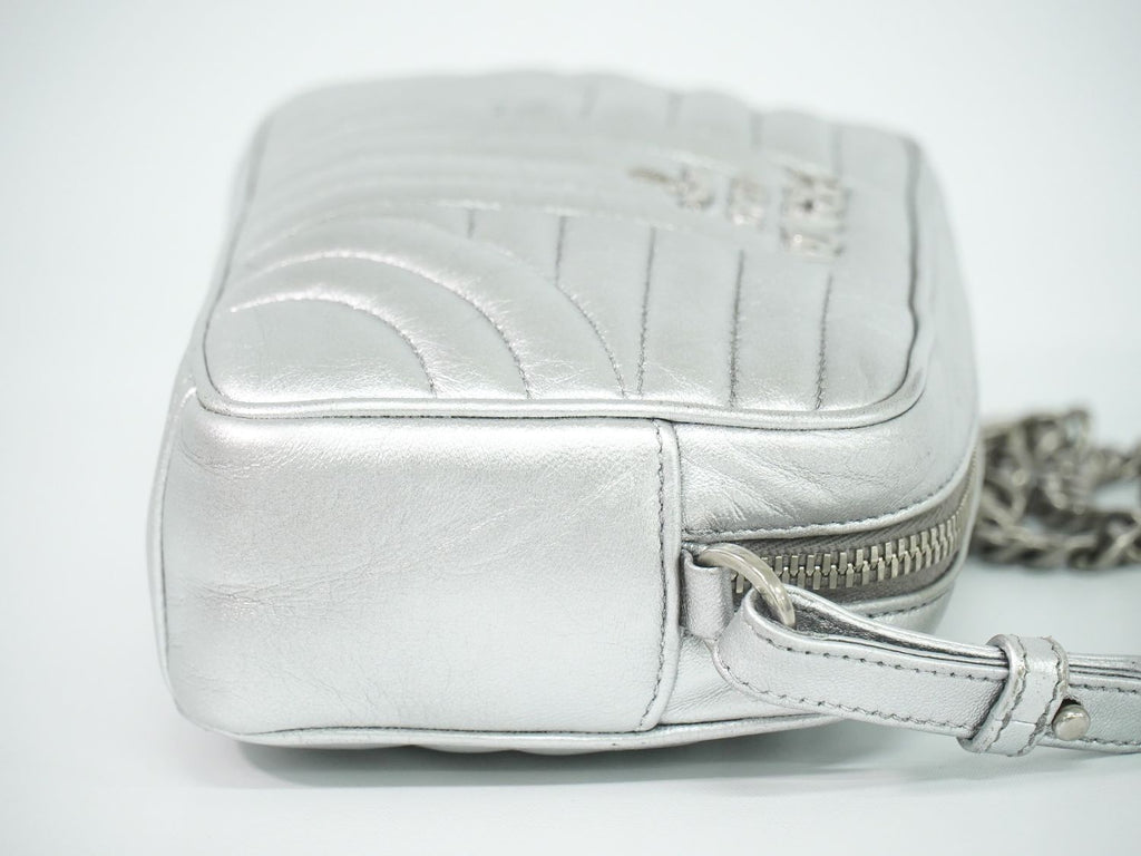 Prada Diagram Chain Shoulder Bag Pochette Leather Silver Diagramme — view 4