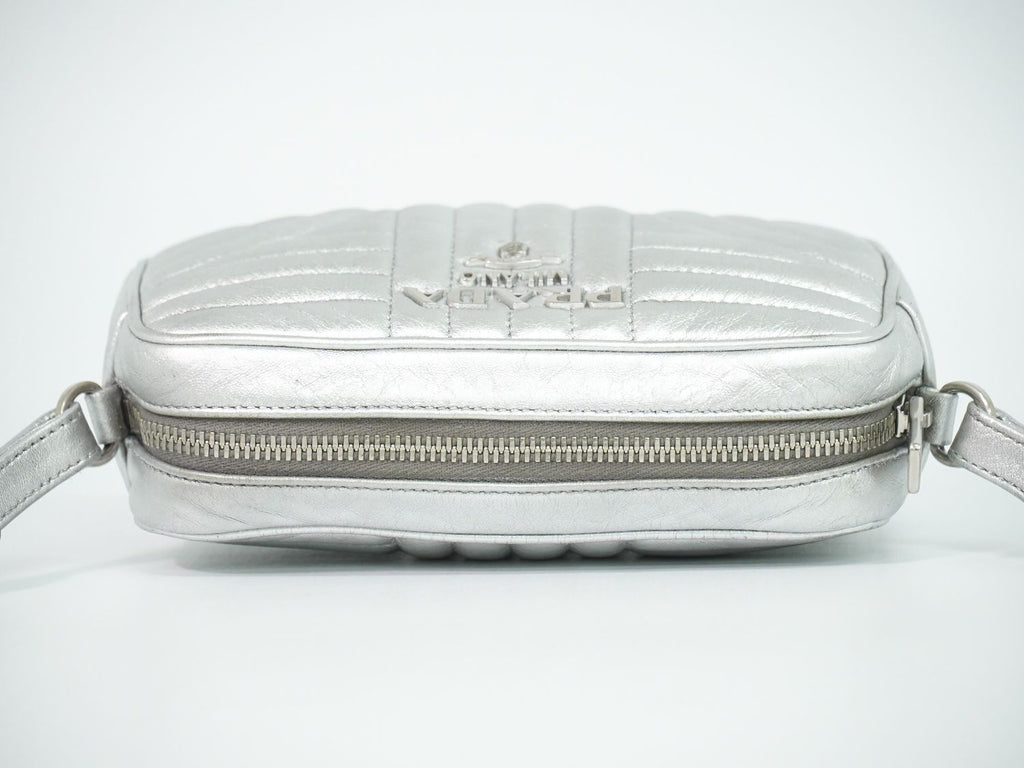 Prada Diagram Chain Shoulder Bag Pochette Leather Silver Diagramme — view 5