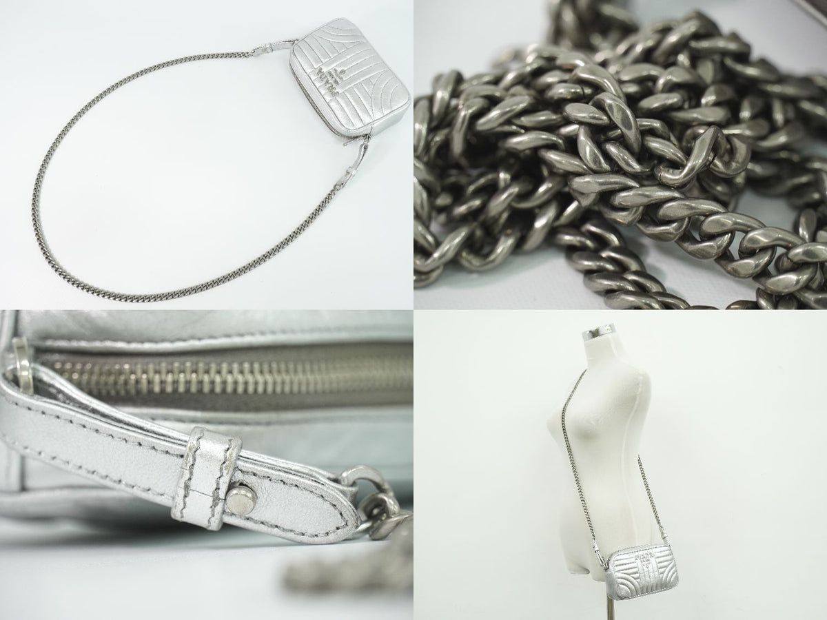 Prada Diagram Chain Shoulder Bag Pochette Leather Silver Diagramme — view 6