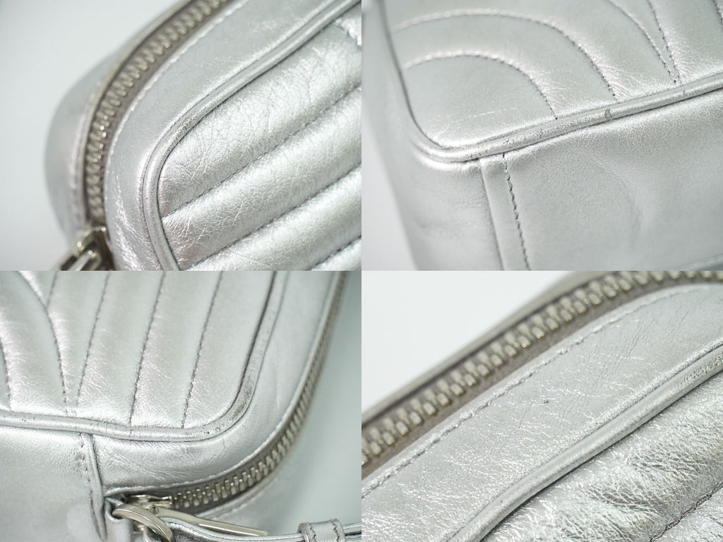 Prada Diagram Chain Shoulder Bag Pochette Leather Silver Diagramme — view 7