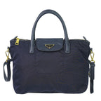 Prada Nylon Leather 2-Way Shoulder Bag Tote Navy