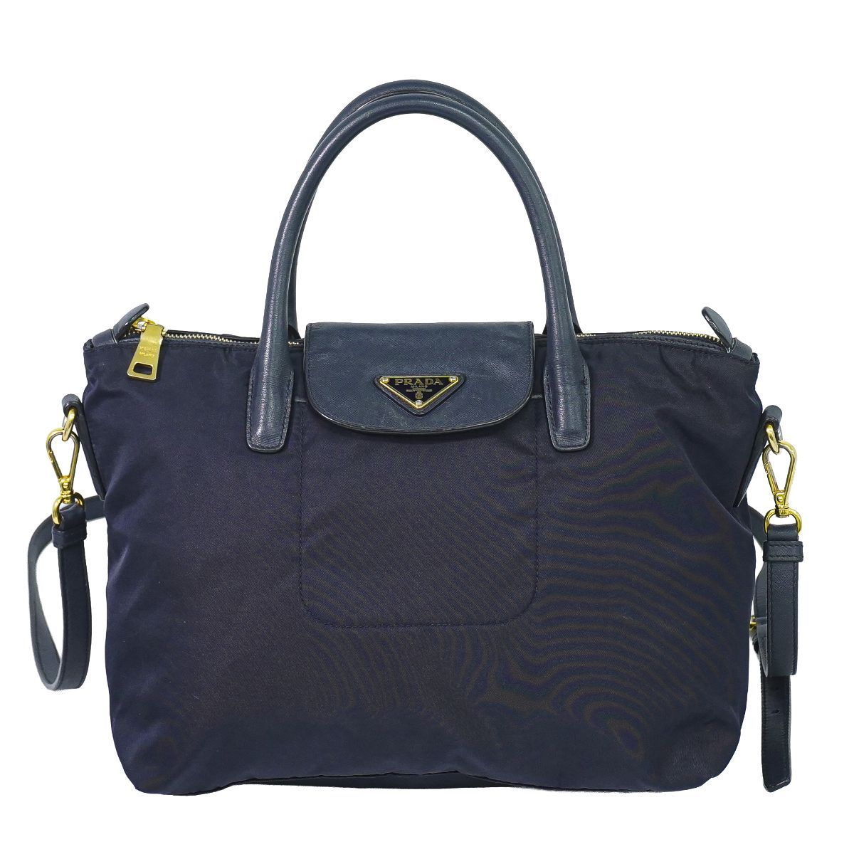 Prada Nylon Leather 2-Way Shoulder Bag Tote Navy