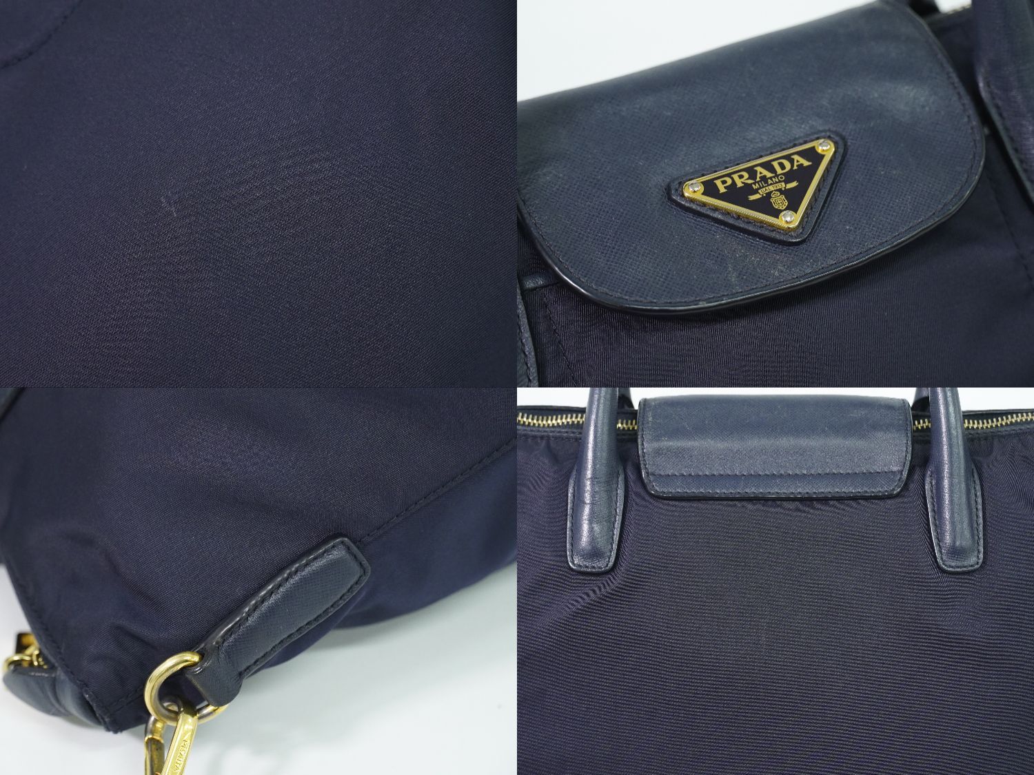 Prada Nylon Leather 2-Way Shoulder Bag Tote Navy — view 7