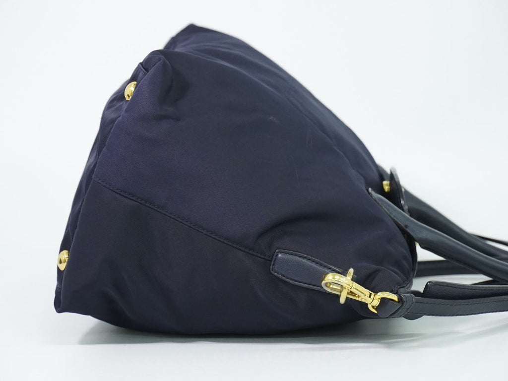 Prada Nylon Leather 2-Way Shoulder Bag Tote Navy — view 4
