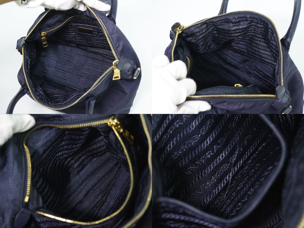 Prada Nylon Leather 2-Way Shoulder Bag Tote Navy — view 8