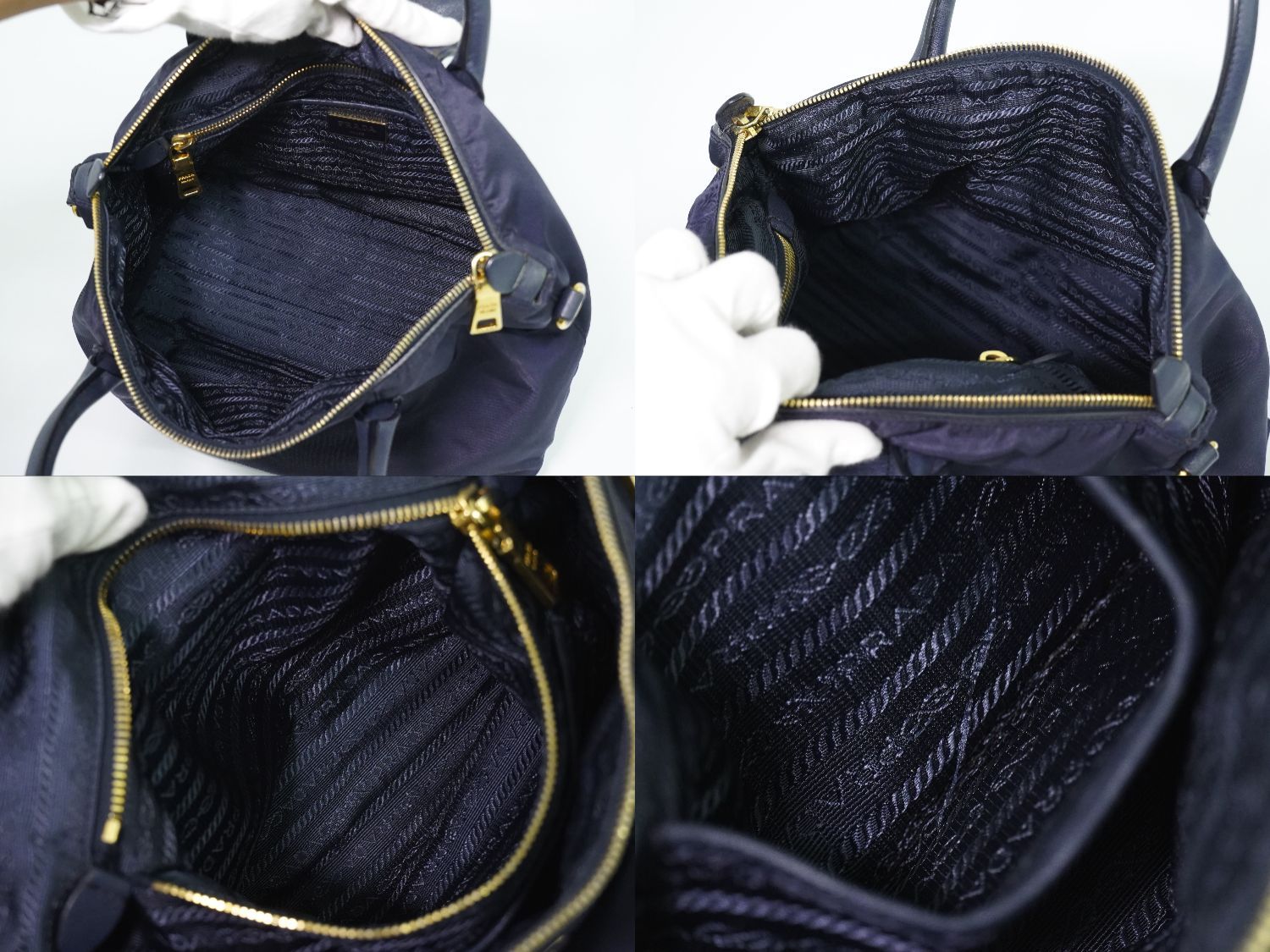 Prada Nylon Leather 2-Way Shoulder Bag Tote Navy — view 8