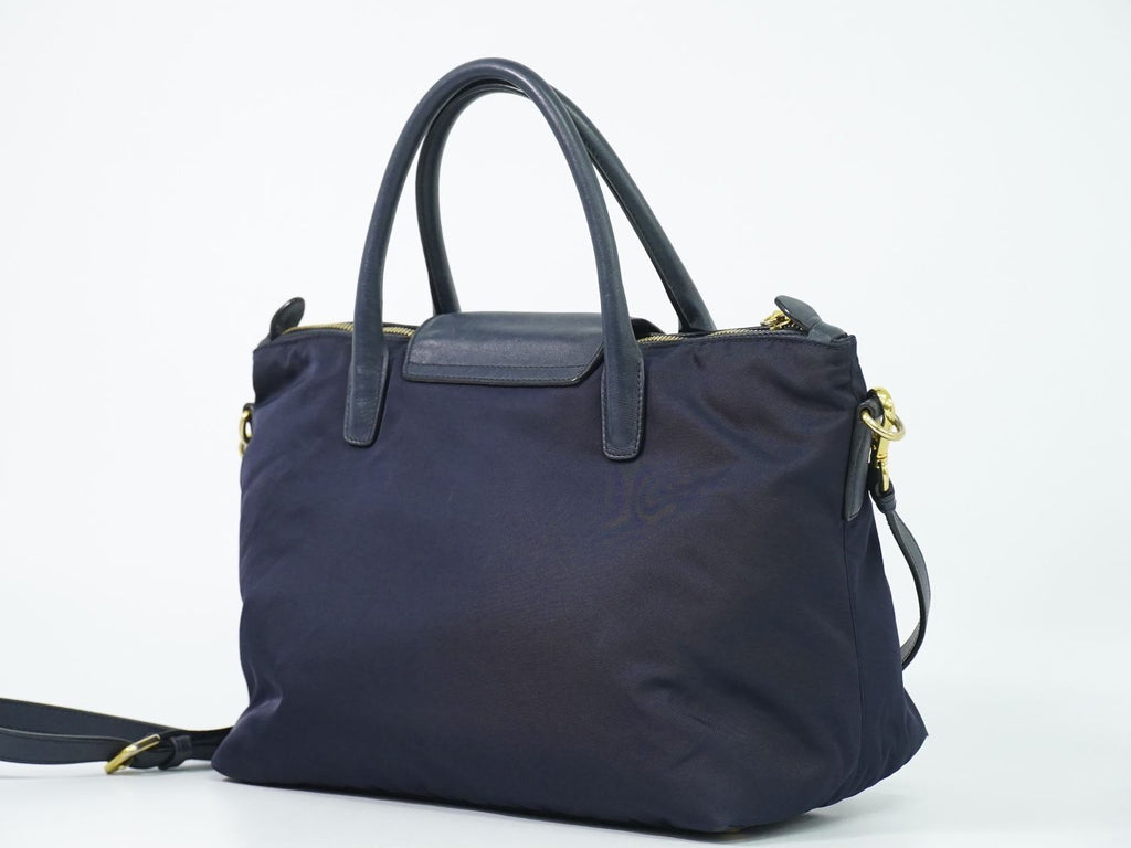 Prada Nylon Leather 2-Way Shoulder Bag Tote Navy — view 2