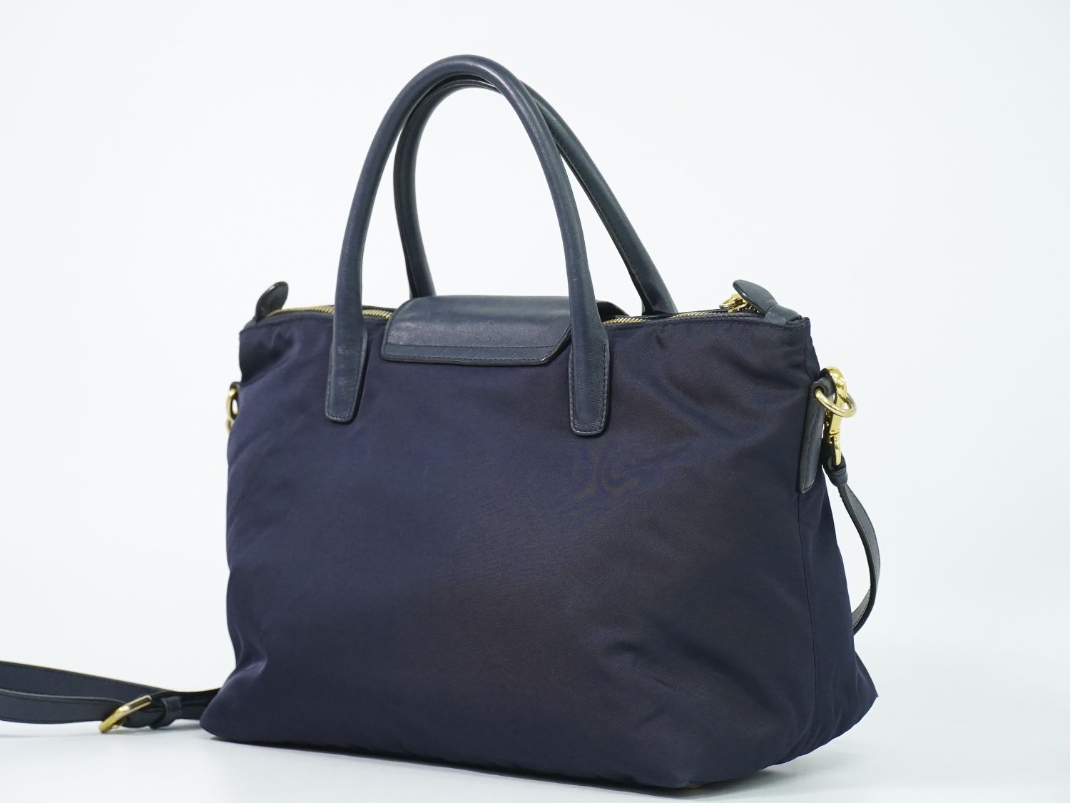 Prada Nylon Leather 2-Way Shoulder Bag Tote Navy — view 2