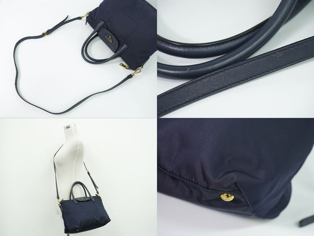Prada Nylon Leather 2-Way Shoulder Bag Tote Navy — view 6