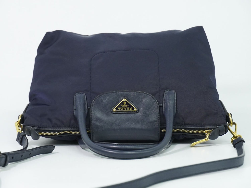 Prada Nylon Leather 2-Way Shoulder Bag Tote Navy — view 5