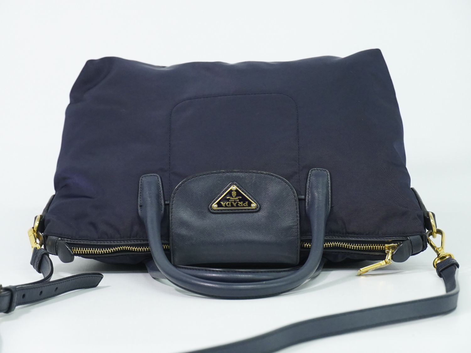 Prada Nylon Leather 2-Way Shoulder Bag Tote Navy — view 5