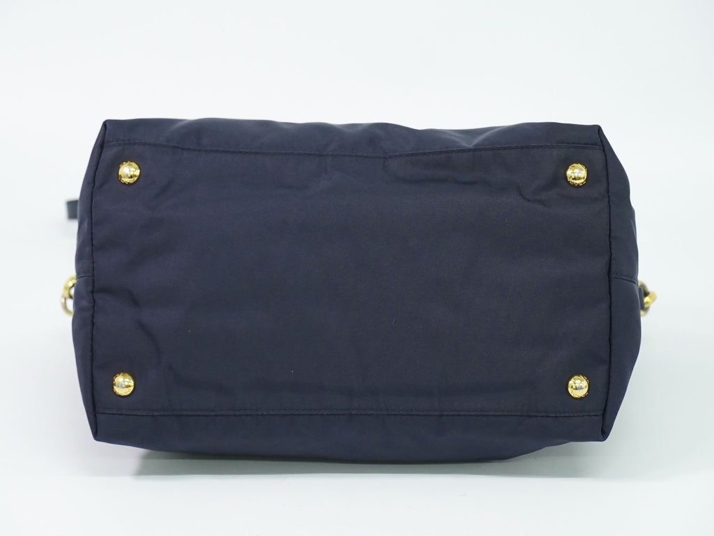 Prada Nylon Leather 2-Way Shoulder Bag Tote Navy — view 3