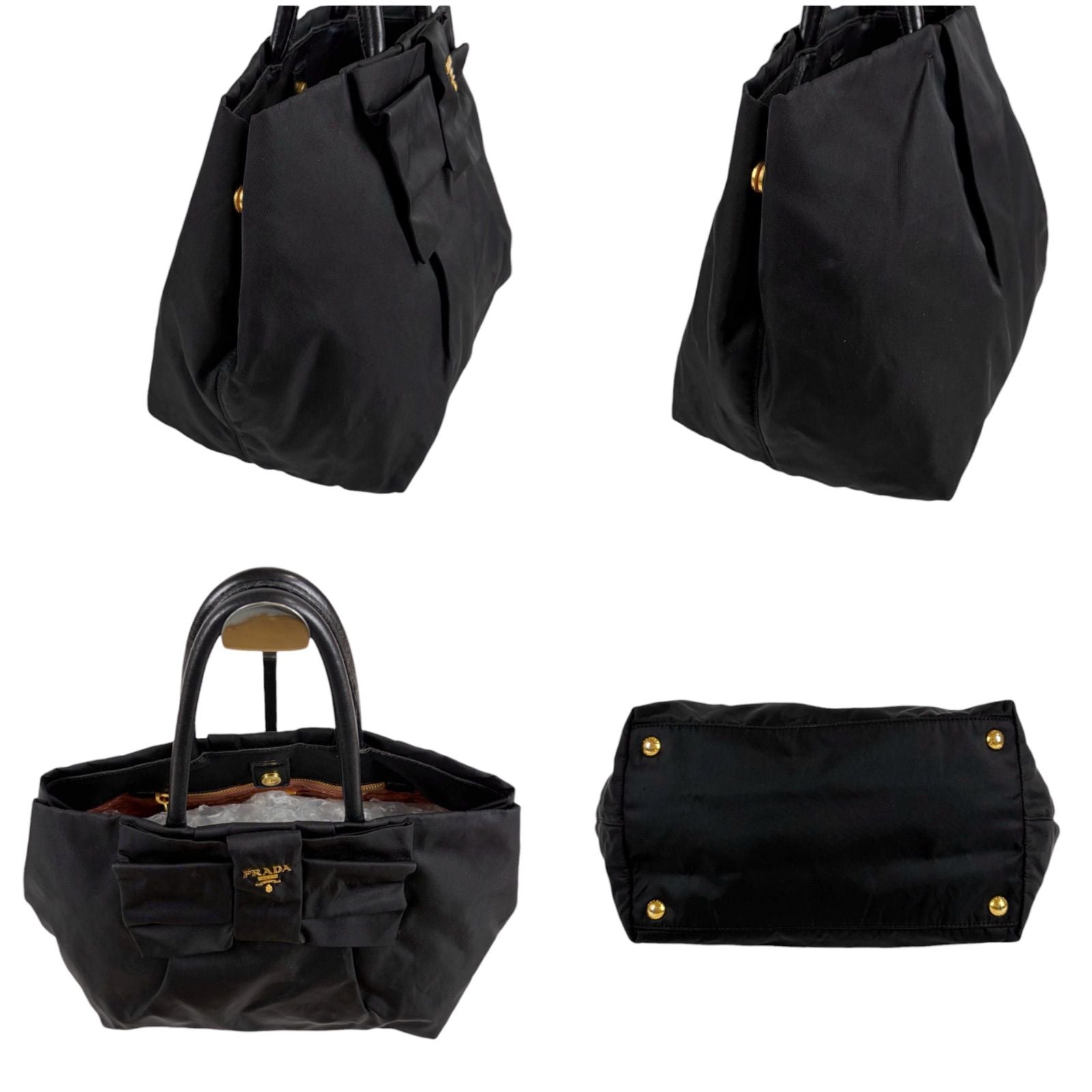Prada Big Ribbon Tote Mini Big Mini Black Nero Tessuto Nylon Gold Ceremonies — view 3