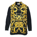 Hermes Vintage Silk Contrast Knit Polo Shirt Long Sleeve Scarf Pattern